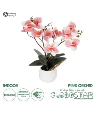 GloboStar® Artificial Garden PINK ORCHID 21075 Διακοσμητικό Φυτό Ροζ Ορχιδέα  Υ30cm
